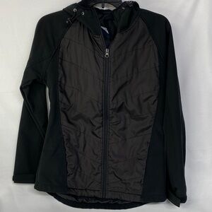 Faded Glory Women's Black Hooded Soft Shell Jacket with Quilted Front/Back Sz M